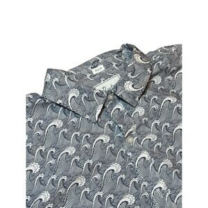 Bixby Nomad Wave Print Button Shirt Mens XL Cotton Short Sleeve